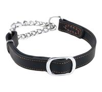 Xweptuy Dog Chain Collars, Anti-Escape Leather Chain Dog Collar with Stainless Steel, No Pull Adjustable Functional Collar for Medium Large Dogs, Black