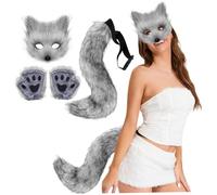 Xweptuy Fox Costume 3Pcs, Tail & Paws, Dark Grey, One Size