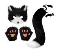 Xweptuy Fox Mask and Tail Set Furry Fox Costume Includes Fluffy Mask, Paw Gloves & Tail Therian Stuff Halloween Costume for Fancy Dress up Party Cosplay
