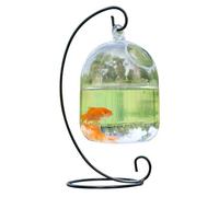 Xweptuy Hanging Fish Bowl with Stand, Transparent Mini Fish Tank Bowl, Space-Saving Impermeable Construction Glass Vase Aquarium for Home, Office Accessory #·