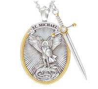 Xweptuy St Michael St Christopher Necklace for Men Archangel Sword Lord Prayer Necklace Jewelry Style 1