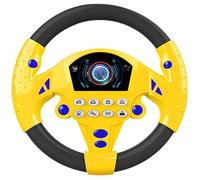 Xweptuy Steering Wheel Toy 8x8 Inch Realistic Kids Steering Wheel with Suction 360° Rotatable with Multiple Sound Effects for Home, Playground, Swing, Pirate Ship, Yellow