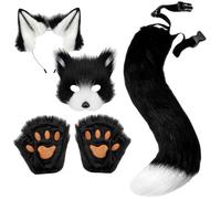 Xweptuy Therian Gear Fox Costume Set Faux Fox Ears and Tail Therian Paws, and Mask for Adults and Kids Role Play Party, White Black