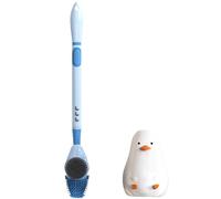 Xweptuy Toilet Brush with Refillable Liquid Storage Bottle Duck Shape Cute Toilet Brush Three-Sided Long Handle Creative Wall Mounted/Floor and Holder Set (Blue)