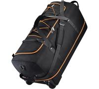 XWFB Rolling Duffle Bag with Wheels,110L/140L Expandable Soft-Sided Foldable Duffle Bag with 2 Rubber Wheels,Packable 32” Rolling Carry-On with Multi-Pockets & Compartments,(Black orange)