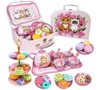 XWGKLN 44 PieceTea Party Set for Little Girls, Pretend Play Tea Party Set Tea Set for Toddlers Kitchen Toy with Teapot Cup Plate Carrying Case for Birthday Easter Gift Kids Toddler Age 3+
