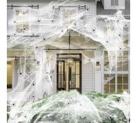 XWGKLN 800g Halloween Cobweb with 200 Spiders - Stretchable Spider Web Decor for Indoor/Outdoor, Haunted House & Party Props, Scary Dense Fake Cobwebs with Plastic Arachnids
