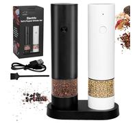 XWGKLN Electric Salt and Pepper Grinder Set: 2PCS USB Rechargeable Pepper Mill with Dust Cover, Dust Cover, for Kitchen, Picnic, Black&White