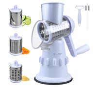 XWGKLN Rotary Cheese Grater, 3-in-1 Graters for Kitchen with 3 Replaceable Stainless Steel Drum Blades, Vegetable Shredder for Cheese, Vegetables, Fruits, Nuts