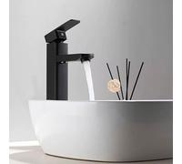 XWIHTR Hot & Cold Stainless Steel Bathroom Mixer Tap with Silent Ceramic Slider Single Lever Water Saving Sink Mixer Tap for Bathrooms, Washbasins, Small Kitchens Etc(Black-H)