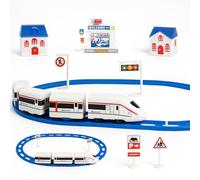 Xwin 24 PCs Toy Train Set for Kids, Electric Bullet Train, Realistic Railway with Tracks, Battery Operated Model Railway with Accessories, Imaginative Role Play Gift for Children 3+ Years