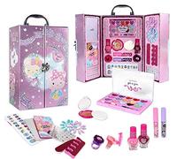 Xwin Kids Makeup Sets for Girls -27Pcs Vanity Case with Mirror, Eye Shadow, Lip Gloss, Nail Polish, Fake Nails, Rings etc., Washable Pretend Play Cosmetics Box for Girls Ages 5+ Years