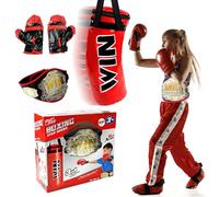 Xwin Kids Punch Bag wth Gloves and Champion Belt - 3-in-1 Kids Boxing Set Adjustable Wrist Fit, Taekwondo Training Set, Safe Indoor and Outdoor Boxing Training Toy for Boys and Girls Ages 3+ Years