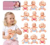 Xwin Mini Baby Dolls (Set of 12)- 4 Inch Small Figurines with Movable Joints and Removable Outfits - Tiny Reborn Style Toddler Dolls for 3+ Years Girls & Boys - Ideal Birthday Party Bag Fillers