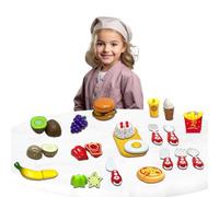 Xwin Sportseries 20 PCs Kids Pretend Play Food Set for Kitchen with Fast Foods Burger, Pizza, Dessert, Fruit & Veggies, Role Play Food Cutting Toy, Educational Playset Gift for Children 3+ Years