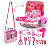 Xwin Sportseries 24 PCs Girls Makeup Set Princess Beauty Salon Kit with Hairdryer, Styling Tools, and Portable Suitcase for Girls Ages 3 and above