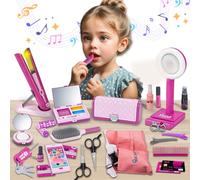 xwin sportseries 31-Piece Kids Beauty & Hair Styling Set | Pretend Play Salon Kit with Light-Up Hair Straightener, Play Makeup, Comb, Toy Phone & Storage Pouch for Girls Aged 3+