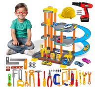 Xwin Sportseries 40 Pcs Parking Garage Spiral Playset With 3-Storey Auto Parking Lot with Diecast Cars And Construction Tools Pretend Play Kit for Kids Ages 3 and Above