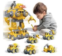 xwin sportseries 5-in-1 Transforming Robot Car Building Set 133-Pieces Construction Vehicle Kit with Lights & Sounds - Builds Robot, Excavator, Mixer Truck, Loader & Drill Machine STEM Toy for Kids