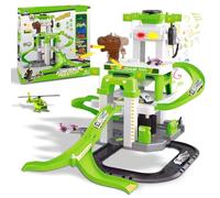 Xwin Sportseries 5-Level Dinosaur Car Track Playset with Green Dinosaur Elevator, Light & Sound Effects, Blaster Vehicles, and Interactive Race Parking for Kids Educational Garage Toy for Kids Ages 3+