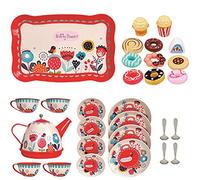 xwin sportseries Age 3+ 30 Pcs kids Tin Tea Set Party with Dessert candy muffin Toys Including Cups & Plates, Metal Teapot, Washable Dishes, Safe Material, For Little Girls Enhance Child Skills