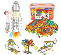 xwin sportseries Age 3+ STEM Blocks Construction Toys 1000 Pcs Straw Building Set & Connectors for Boys & Girls - Straw Toy Interlocking Plastic Toys Engineering Connector Blocks for Kids