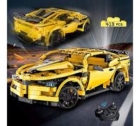 xwin sportseries DIY Block Building Remote Control Car Kits, 2.4GHz Remote Control & ABS Material, Openable Door, Liftable Rear Wings, Suitable for Kids Block Yellow Car 419 Pcs