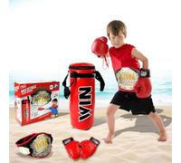 Xwin Sportseries Kids 3 in 1 Boxing Playset Punching Bag With Red Gloves and Winning Belt Children Fun Training Practice Activity Heavy Duty Punching Bag Gift for Boys Girls