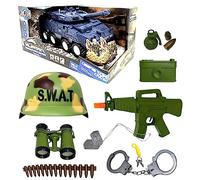 Xwin Sportseries Kids Military Play Set Interactive Tank Toy with Realistic Light & Sound Making Toy Gun, Helmet, Handcuffs Keys, Grenade, Binoculars, and More Soldier Toys Army Playset 3+ Age