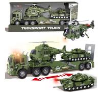 xwin sportseries Transport Truck Playset with Lights and Sounds-Action Toy Set with Helicopter & Rotating Vehicle & Foldable Ramp-Interactive 3in1 Kids Vehicle Playset Toy for Adventure Play & Rescue