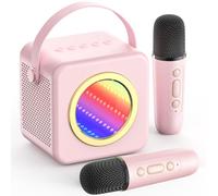 XWIT Karaoke Machine Gifts for Kids Adults: Bluetooth Speaker with Wireless Microphones Deep Bass and LED Light Mini Karaoke Machine Birthday Gifts for Girls Boys(Pink)