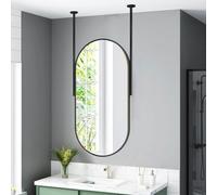 XWJOYW Ceiling Hanging Mirror Oval Floating Bathroom Mirror,Wall Mounted Vanity Mirrors with Black Metal Frame and Boom Living Room Entrance Decorative Wall Mirror (Size : 40cmx60cm)