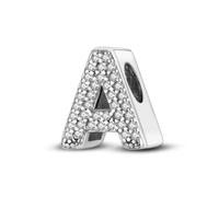XWN Initial Letter 'A' 925 Sterling Silver Charm Bead - Compatible with Pandora Bracelets, Dangle Pendant Charm, Suitable for Necklaces & Bracelets, Ideal Jewelry Gift for Women