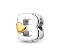 XWN Initial Letter 'B' 925 Sterling Silver Charm Bead - Compatible with Pandora Bracelets, Dangle Pendant Charm, Suitable for Necklaces & Bracelets, Ideal Jewelry Gift for Women