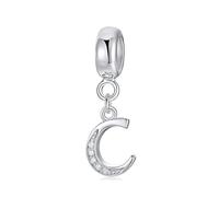 XWN Initial Letter 'C' 925 Sterling Silver Charm Bead - Compatible with Pandora Bracelets, Dangle Pendant Charm, Suitable for Necklaces & Bracelets, Ideal Jewelry Gift for Women