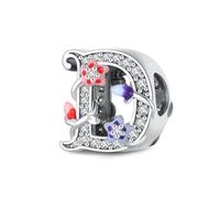 XWN Initial Letter 'D' 925 Sterling Silver Charm Bead - Compatible with Pandora Bracelets, Dangle Pendant Charm, Suitable for Necklaces & Bracelets, Ideal Jewelry Gift for Women
