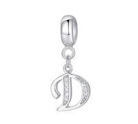 XWN Initial Letter 'D' 925 Sterling Silver Charm Bead - Compatible with Pandora Bracelets, Dangle Pendant Charm, Suitable for Necklaces & Bracelets, Ideal Jewelry Gift for Women
