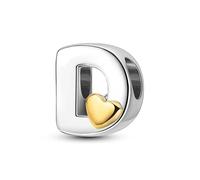 XWN Initial Letter 'D' 925 Sterling Silver Charm Bead - Compatible with Pandora Bracelets, Dangle Pendant Charm, Suitable for Necklaces & Bracelets, Ideal Jewelry Gift for Women