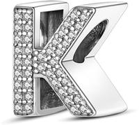 XWN Initial Letter 'K' 925 Sterling Silver Charm Bead - Compatible with Pandora Bracelets, Dangle Pendant Charm, Suitable for Necklaces & Bracelets, Ideal Jewelry Gift for Women