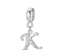 XWN Initial Letter 'K' 925 Sterling Silver Charm Bead - Compatible with Pandora Bracelets, Dangle Pendant Charm, Suitable for Necklaces & Bracelets, Ideal Jewelry Gift for Women