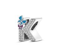XWN Initial Letter 'K' 925 Sterling Silver Charm Bead - Compatible with Pandora Bracelets, Dangle Pendant Charm, Suitable for Necklaces & Bracelets, Ideal Jewelry Gift for Women