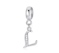 XWN Initial Letter 'L' 925 Sterling Silver Charm Bead - Compatible with Pandora Bracelets, Dangle Pendant Charm, Suitable for Necklaces & Bracelets, Ideal Jewelry Gift for Women