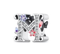 XWN Initial Letter 'M' 925 Sterling Silver Charm Bead - Compatible with Pandora Bracelets, Dangle Pendant Charm, Suitable for Necklaces & Bracelets, Ideal Jewelry Gift for Women