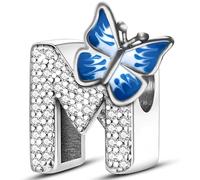 XWN Initial Letter 'M' 925 Sterling Silver Charm Bead - Compatible with Pandora Bracelets, Dangle Pendant Charm, Suitable for Necklaces & Bracelets, Ideal Jewelry Gift for Women