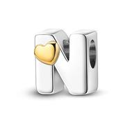 XWN Initial Letter 'N' 925 Sterling Silver Charm Bead - Compatible with Pandora Bracelets, Dangle Pendant Charm, Suitable for Necklaces & Bracelets, Ideal Jewelry Gift for Women