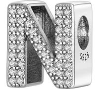 XWN Initial Letter 'N' 925 Sterling Silver Charm Bead - Compatible with Pandora Bracelets, Dangle Pendant Charm, Suitable for Necklaces & Bracelets, Ideal Jewelry Gift for Women