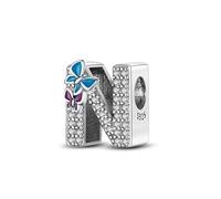 XWN Initial Letter 'N' 925 Sterling Silver Charm Bead - Compatible with Pandora Bracelets, Dangle Pendant Charm, Suitable for Necklaces & Bracelets, Ideal Jewelry Gift for Women