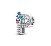XWN Initial Letter 'P' 925 Sterling Silver Charm Bead - Compatible with Pandora Bracelets, Dangle Pendant Charm, Suitable for Necklaces & Bracelets, Ideal Jewelry Gift for Women