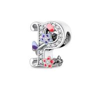 XWN Initial Letter 'P' 925 Sterling Silver Charm Bead - Compatible with Pandora Bracelets, Dangle Pendant Charm, Suitable for Necklaces & Bracelets, Ideal Jewelry Gift for Women