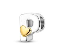XWN Initial Letter 'P' 925 Sterling Silver Charm Bead - Compatible with Pandora Bracelets, Dangle Pendant Charm, Suitable for Necklaces & Bracelets, Ideal Jewelry Gift for Women